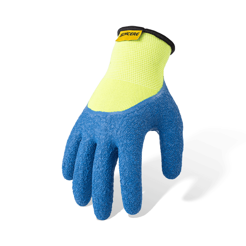 Luvas de trabalho de látex de poliéster calibre 13 com 3/4 de mergulho — Amarelo Hi-Vis Luvas de trabalho de látex de poliéster calibre 13 com 3/4 de mergulho — Amarelo Hi-Vis