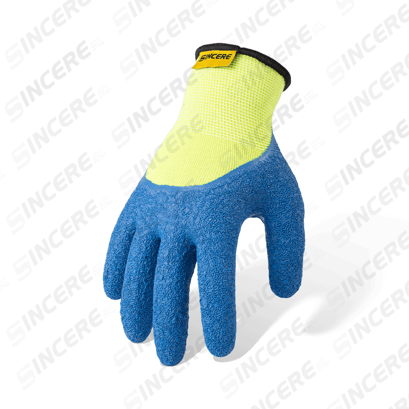 Luvas de trabalho de látex de poliéster calibre 13 com 3/4 de mergulho — Amarelo Hi-Vis