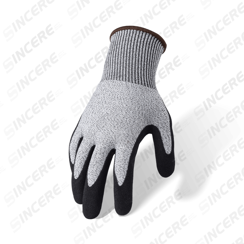 Luvas resistentes a cortes ANSI A4 calibre 13 com revestimento de nitrila preta Sandy Palm Luvas resistentes a cortes ANSI A4 calibre 13 com revestimento de nitrila preta Sandy Palm