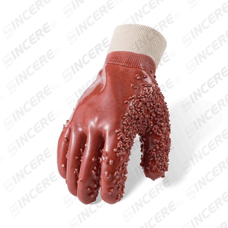 Luvas de PVC totalmente revestidas com forro de lã de algodão calibre 7 com spray de aderência texturizada — resistente à prova d'água Luvas de PVC totalmente revestidas com forro de lã de algodão calibre 7 com spray de aderência texturizada — resistente à prova d'água