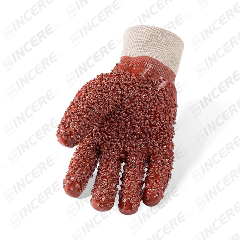 Luvas de PVC totalmente revestidas com forro de lã de algodão calibre 7 com spray de aderência texturizada — resistente à prova d'água Luvas de PVC totalmente revestidas com forro de lã de algodão calibre 7 com spray de aderência texturizada — resistente à prova d'água