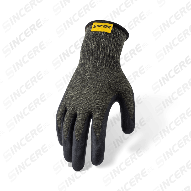 Luvas resistentes a cortes ANSI A4 de aramida calibre 13 com palma de neoprene preto — resistentes ao calor e ao arco elétrico