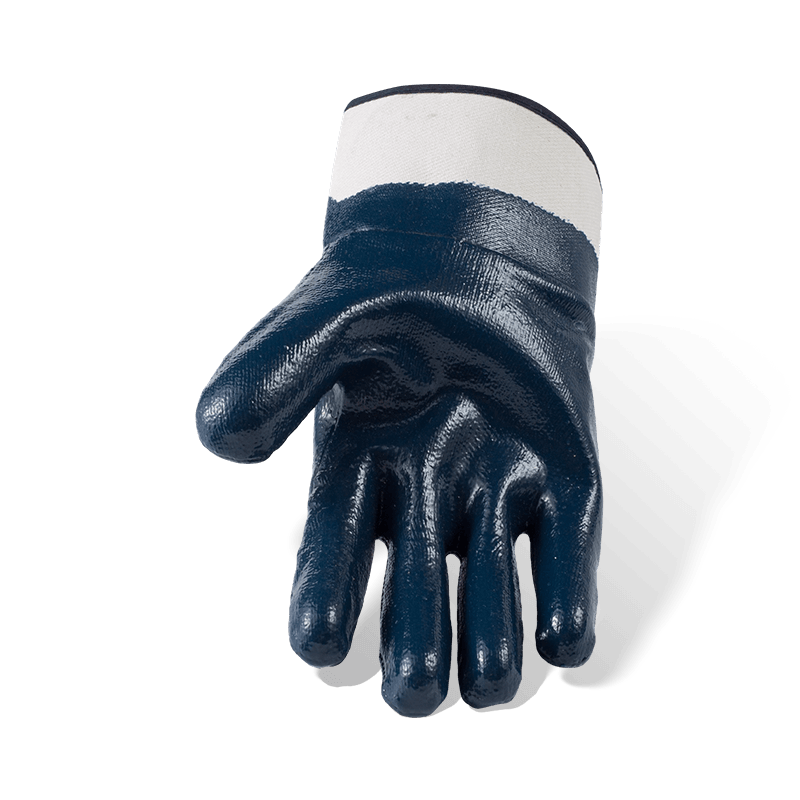 Luvas de trabalho totalmente revestidas com nitrila azul forradas com lã de algodão calibre 7 — lisas, à prova d'água, resistentes a óleo e produtos químicos Luvas de trabalho totalmente revestidas com nitrila azul forradas com lã de algodão calibre 7 — lisas, à prova d'água, resistentes a óleo e produtos químicos