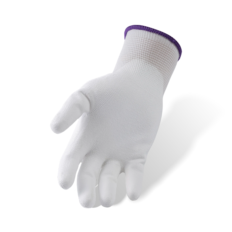 Luvas de nylon branco calibre 13 com revestimento de palma de PU branco — Luvas de trabalho de precisão para sala limpa Luvas de nylon branco calibre 13 com revestimento de palma de PU branco — Luvas de trabalho de precisão para sala limpa
