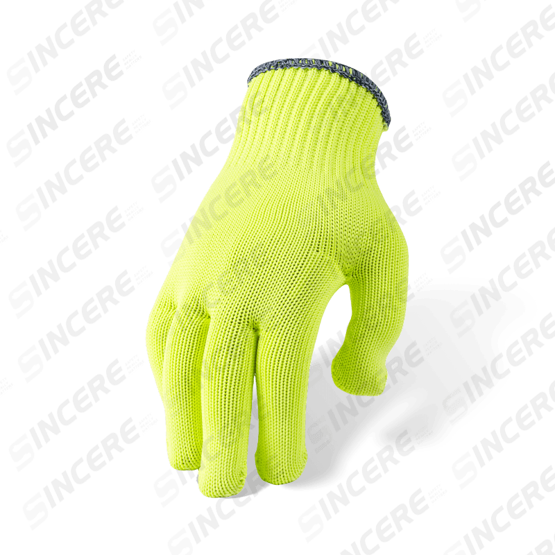 Luvas de poliéster amarelo fluorescente de alta visibilidade calibre 10 com palma pontilhada de PVC — Luvas de empunhadura de uso geral de alta visibilidade