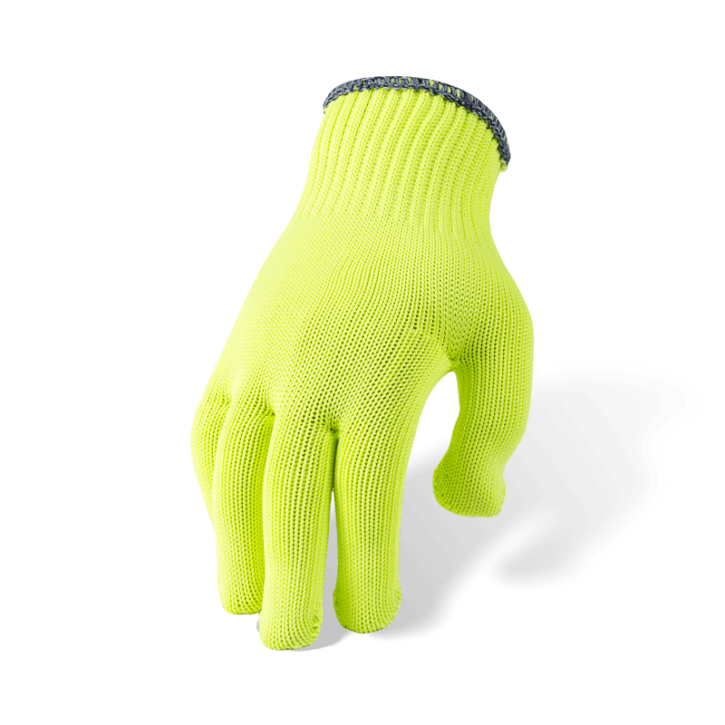 Luvas de poliéster amarelo fluorescente de alta visibilidade calibre 10 com palma pontilhada de PVC — Luvas de empunhadura de uso geral de alta visibilidade