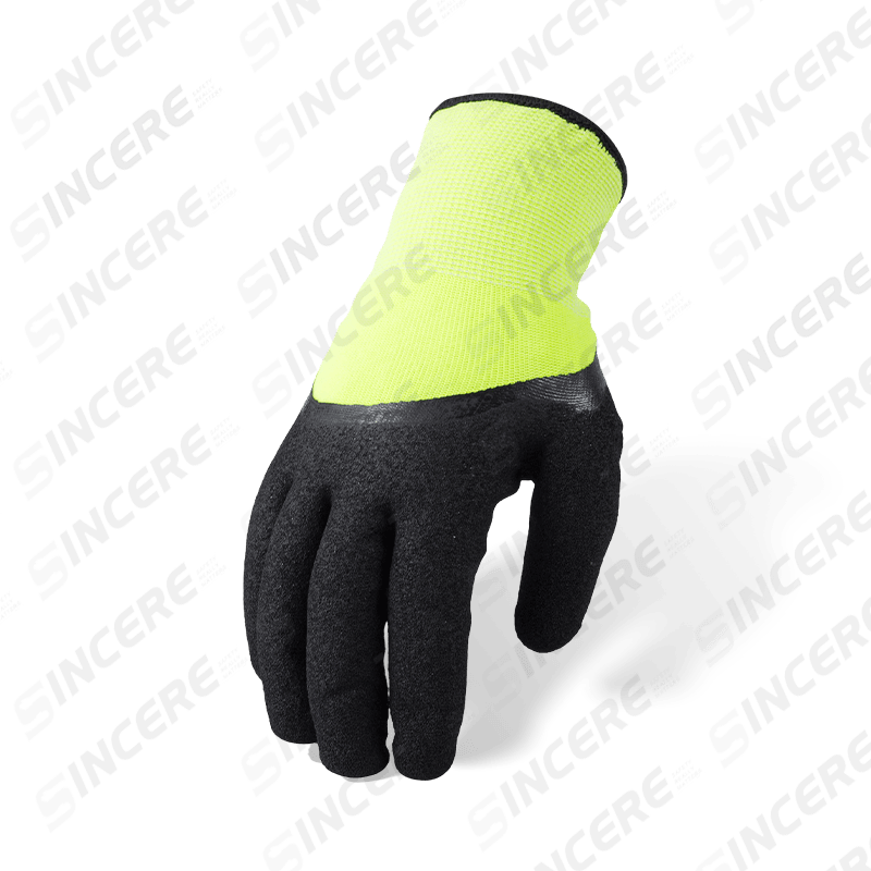 Luvas de espuma de látex de poliéster calibre 13 com mergulho 3/4 e forro de lã Terry calibre 10 — Luvas de trabalho térmicas de inverno