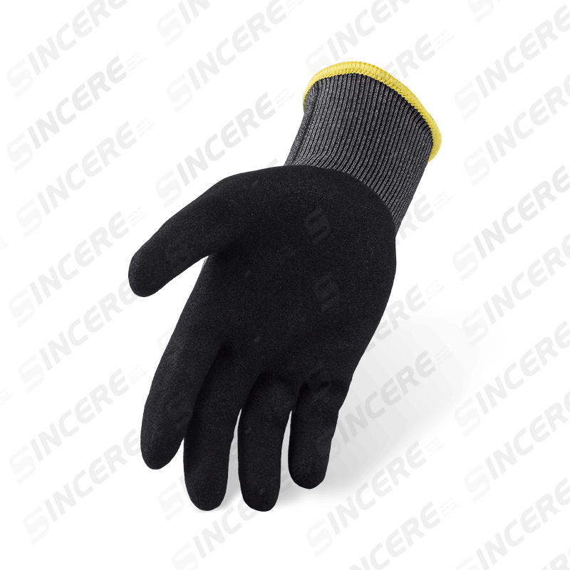 Luvas resistentes a cortes ANSI A6 calibre 18 com nitrila preta Sandy Palm — proteção ultrafina contra cortes pesados