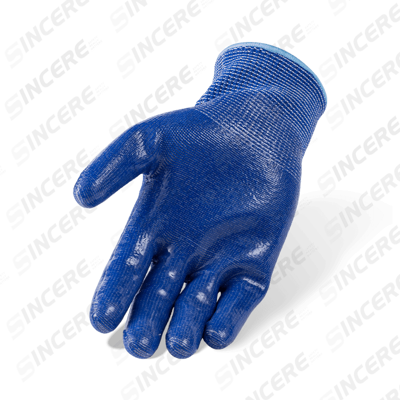 Luvas resistentes a cortes ANSI A4 azuis calibre 13 com revestimento de silicone transparente na palma — Proteção contra cortes média-alta resistente ao calor Luvas resistentes a cortes ANSI A4 azuis calibre 13 com revestimento de silicone transparente na palma — Proteção contra cortes média-alta resistente ao calor