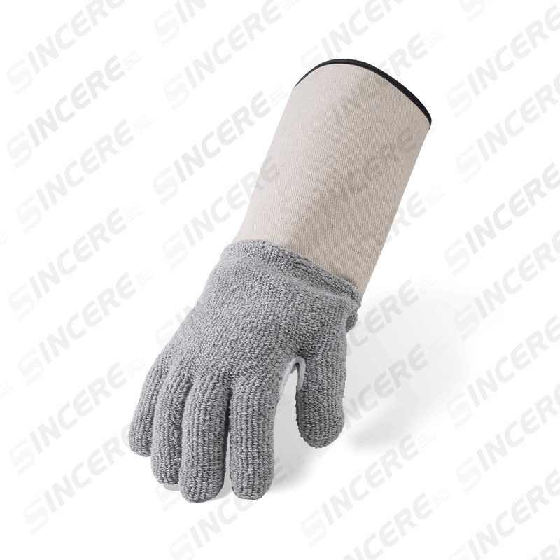 Luvas resistentes ao calor de pano Terry de algodão cinza com punho de neoprene — Proteção térmica industrial Luvas resistentes ao calor de pano Terry de algodão cinza com punho de neoprene — Proteção térmica industrial
