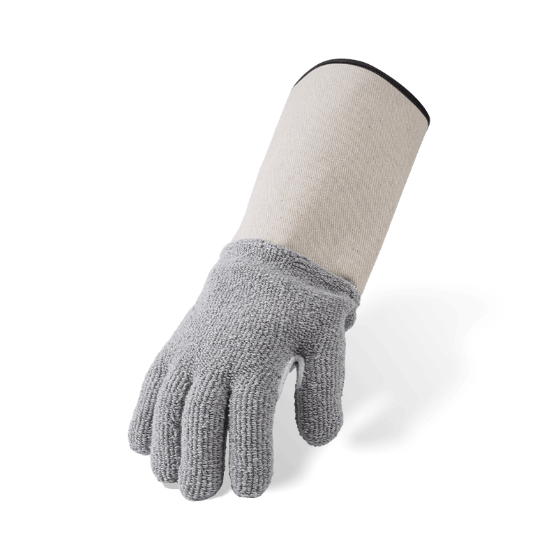 Luvas resistentes ao calor de pano Terry de algodão cinza com punho de neoprene — Proteção térmica industrial