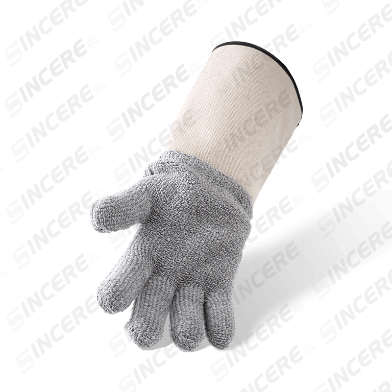 Luvas resistentes ao calor de pano Terry de algodão cinza com punho de neoprene — Proteção térmica industrial Luvas resistentes ao calor de pano Terry de algodão cinza com punho de neoprene — Proteção térmica industrial